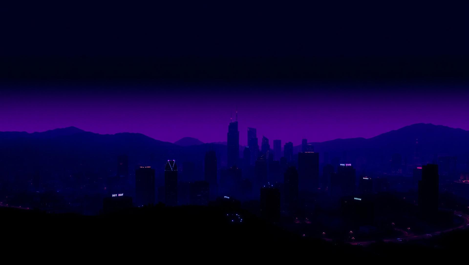 Neon purple Los Santos skyline at night